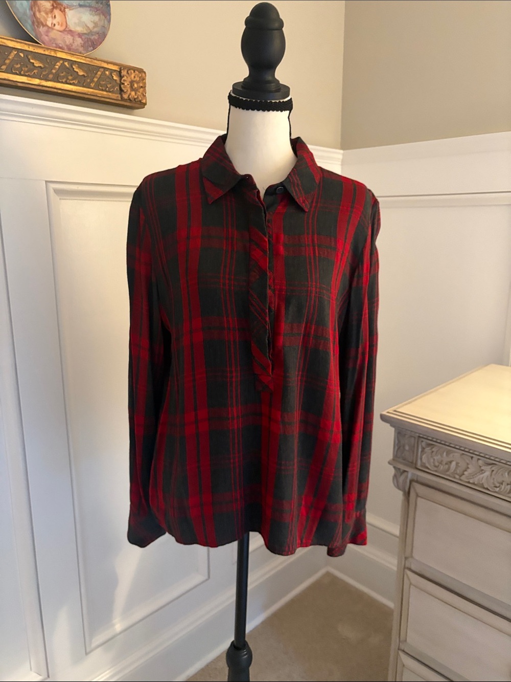 CAbi Red and Black Plaid Button-Down Women's Shirt